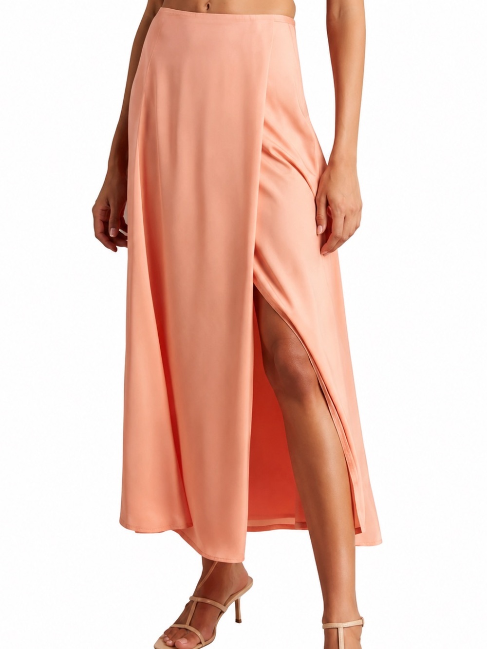 Abercrombie & Fitch Coral Peach Maxi Skirt Side Slit Chiffon Size S EUC
